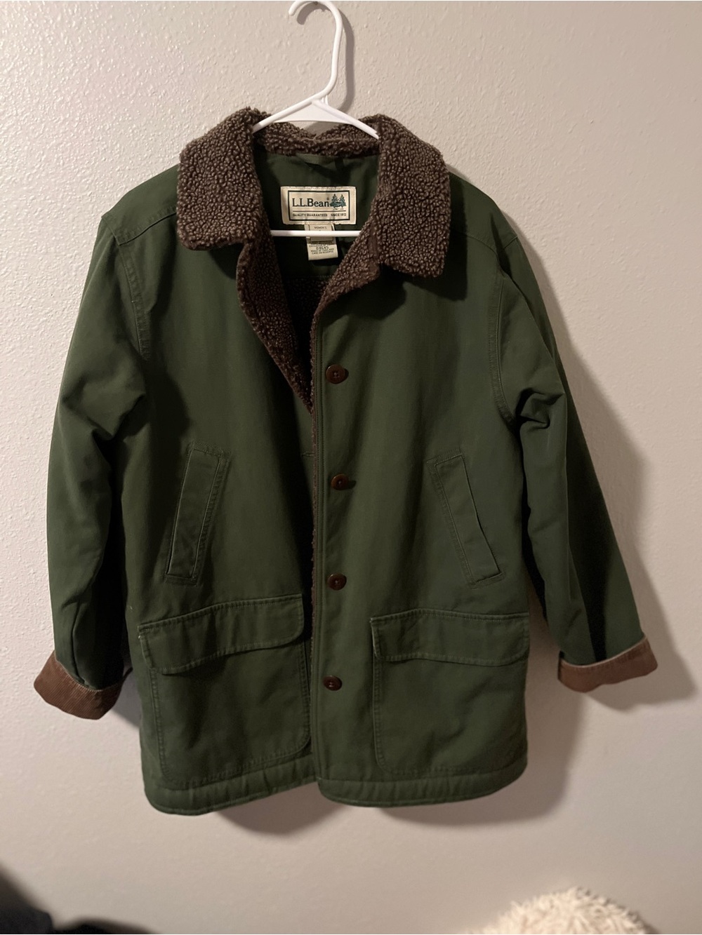L.L. Bean women’s Olive Green Sherpa-Lined Coat